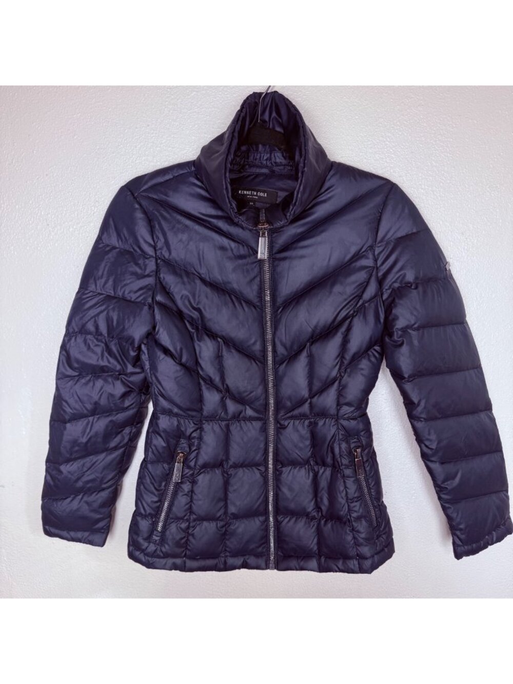 Kenneth Cole Navy Quilted Puffer Jacket  Down Blend Lightweight Sz XS